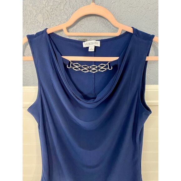 Luxology Navy Draped Sleeveless Blouse - Picture 3 of 7